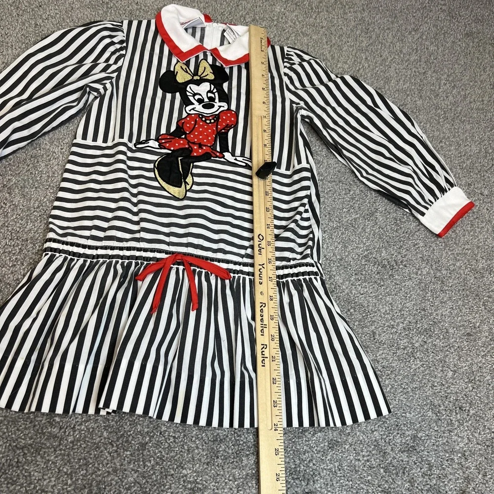Disney Minnie Mouse Dress Girls‎ 6 Black White Striped Long Sleeve Drop Waist